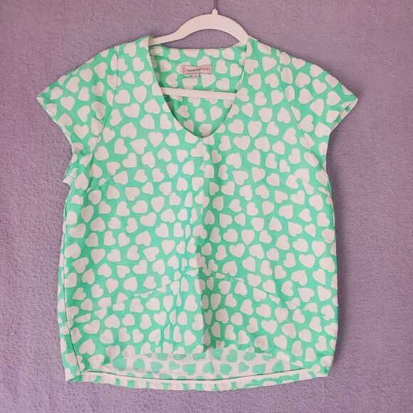 Paul & Joe Sister Tops - Paul And Joe Sister Women's Green White Heart Cap Sleeves Gatien Top 2